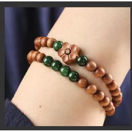 

Original design natural raw cinnabar and old peach wood plum blossom double-loop bracelet for men and women, ethnic style Sandalwood Double Ring Pl