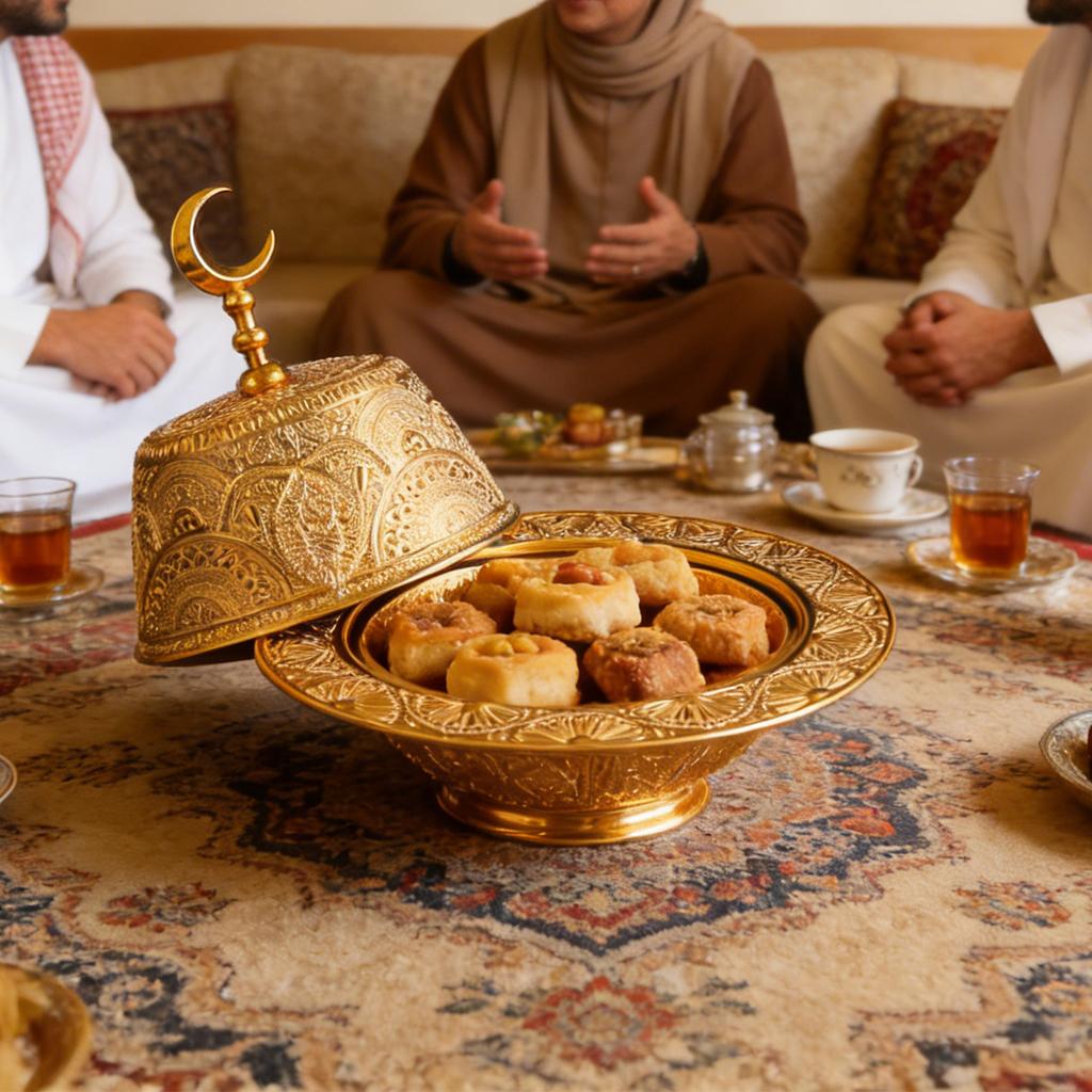 Luxurious Gold Color Serving Bowl Treat Container For Candy Nut And Snacks With Artisanal Arabesques Detailing