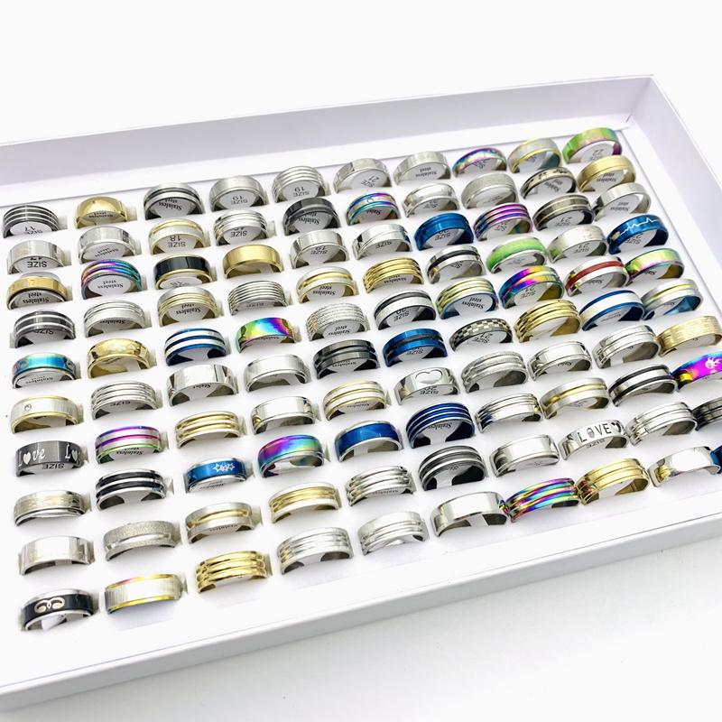 100pcs Stainless Steel Rings Fashion Jewelry