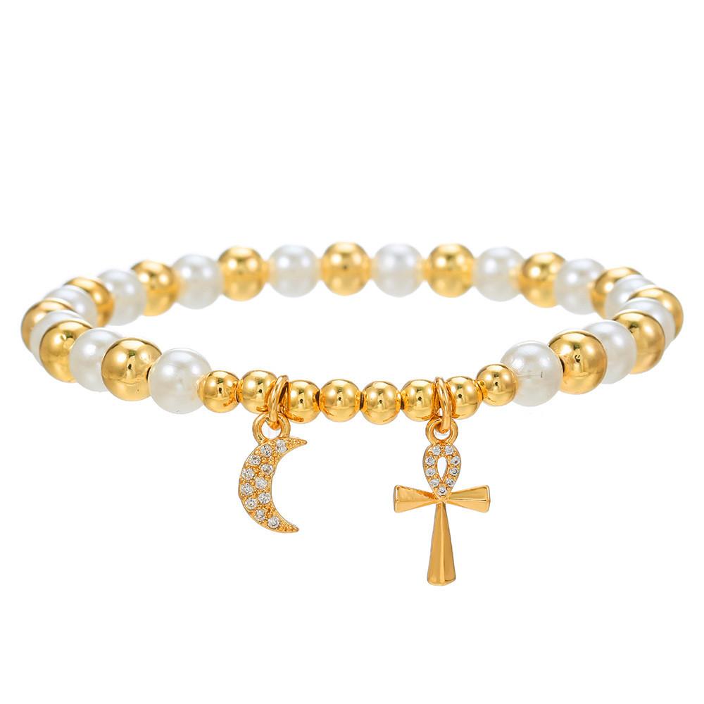 Fashion Pearl And Copper Fruit Charm Bracelet For Women And Men With Heart And Cross Pendants