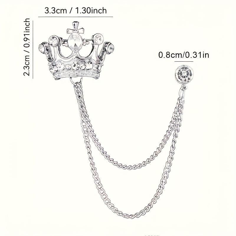 Elegant Gold Crown Brooch with Rhinestones and Chain - Premium Suit Pins for Men's Weddings, Parties and Formal Settings