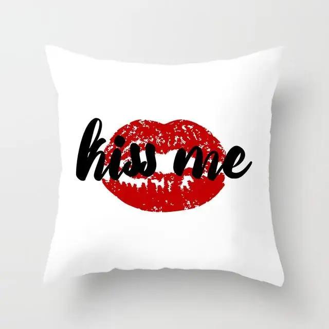 Juste de coussin en polyester avec imprimé cœur, amour, lèvres rouges, taie d'oreiller, décoration de canapé