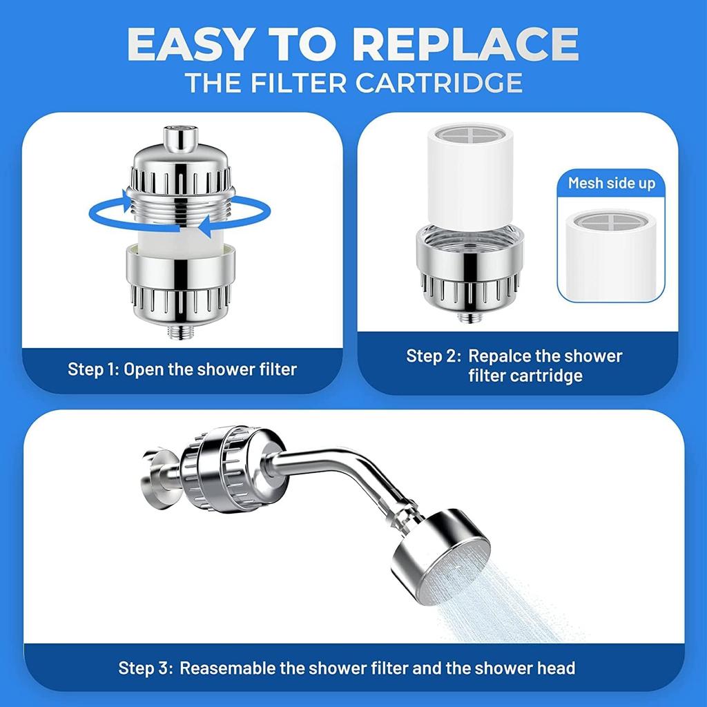 Shower Filter 20 Stage Showerhead Filter for Hard Water Shower Water Filter with 2 Replaceable Filter Cartridges for Removing Chlorine Fluoride