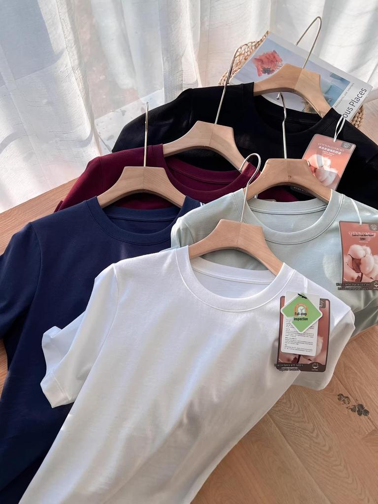 Women's Summer Loose-Fit Short Sleeve Round Neck T-Shirt - High Twist, Long-Staple Cotton, Wrinkle-Resistant.