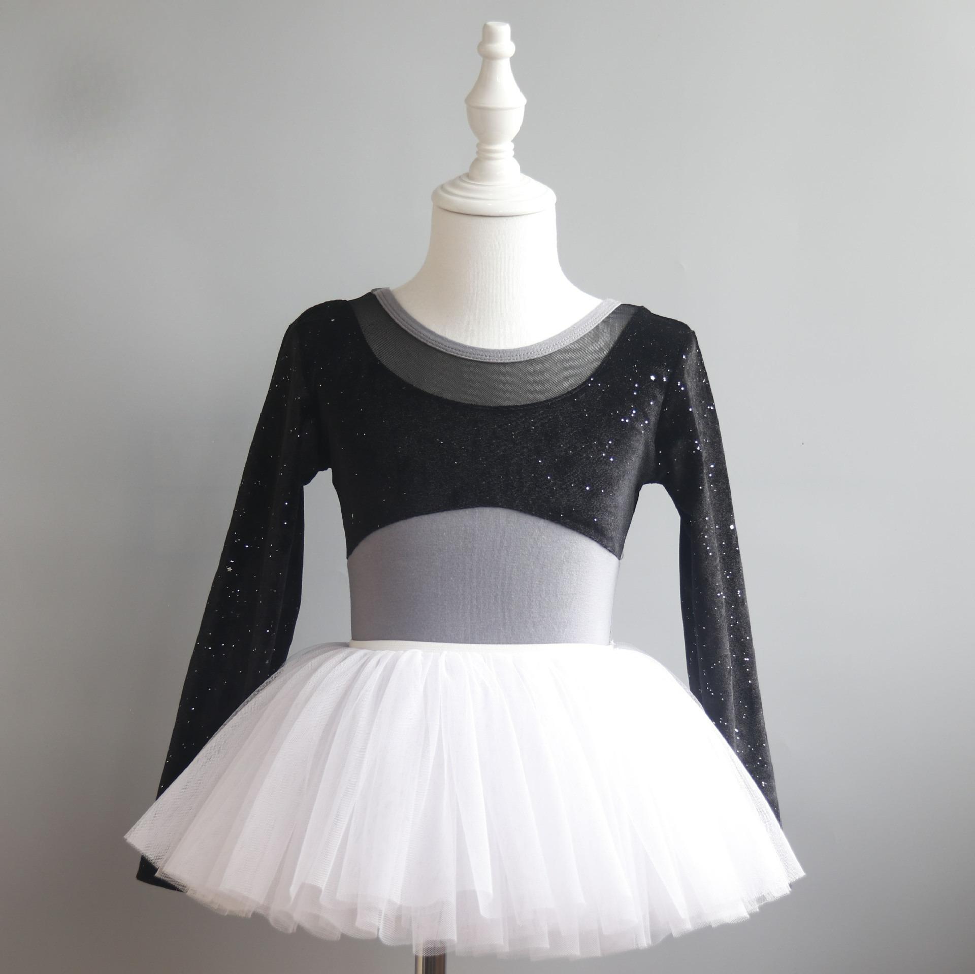 

Детская танцевальная одежда, одежда для практики, бархатное боди с пайетками, осеннее платье с длинными рукавами для китайского танца для девочек, сценическая пачка 110