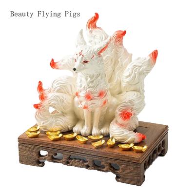 1 peça de enfeites de raposa de nove caudas, pequena raposa da sorte, estátua de Buda, artesanato para decoração de mesa, presente de aniversário, acessórios de decoração para casa