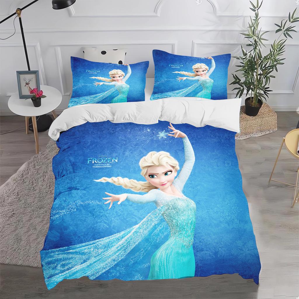 Frozen Prinses Elsa en Anna Anime Dekbedovertrek Set Comforte Beddengoed Sets met Print Cartoon Tweepersoons Kerstcadeaus 3-delig