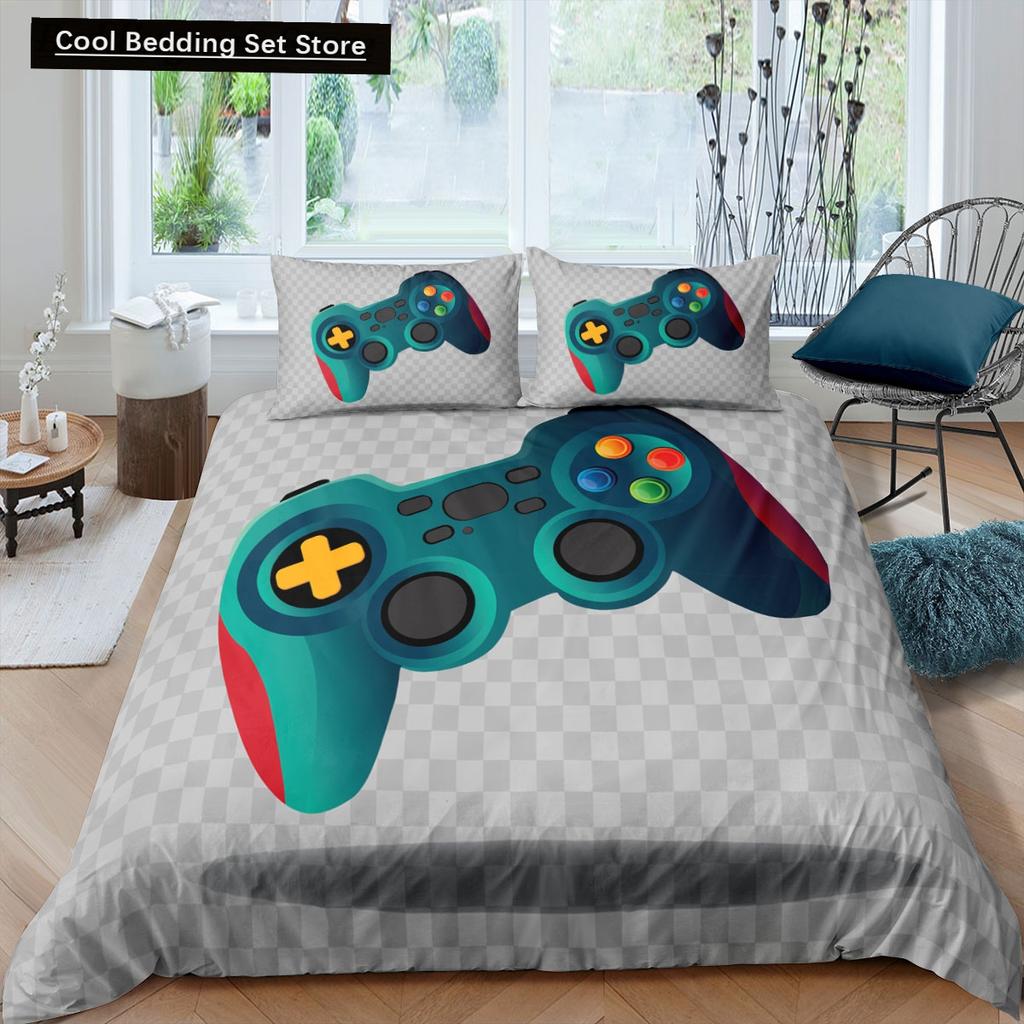 Gamer Bedding Sets for Boy,Gamepad Controller Duvet Cover Set King Size,Video Games Comforter Cover Teens Polyester Quilt Cover