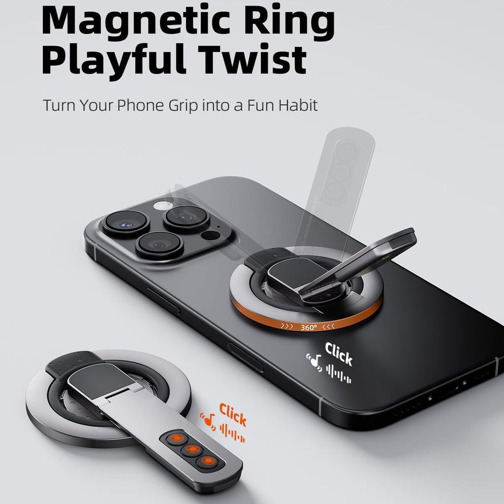 3-in-1 Magnetic Phone Grip Stand for MagSafe – 360° Rotatable Finger Ring Holder, ABS Material, Universal for All Smartphones