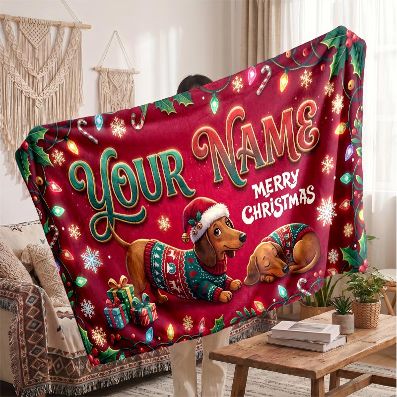 Christmas Custom Name Printed Flannel Blanket Warm Comfort Bed Throw Home Decor Holiday Gift