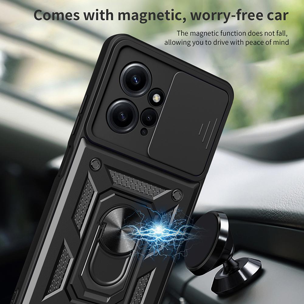 For Xiaomi Redmi Note 12 4G Kickstand Phone Case Slide Lens Protection PC+TPU Cover