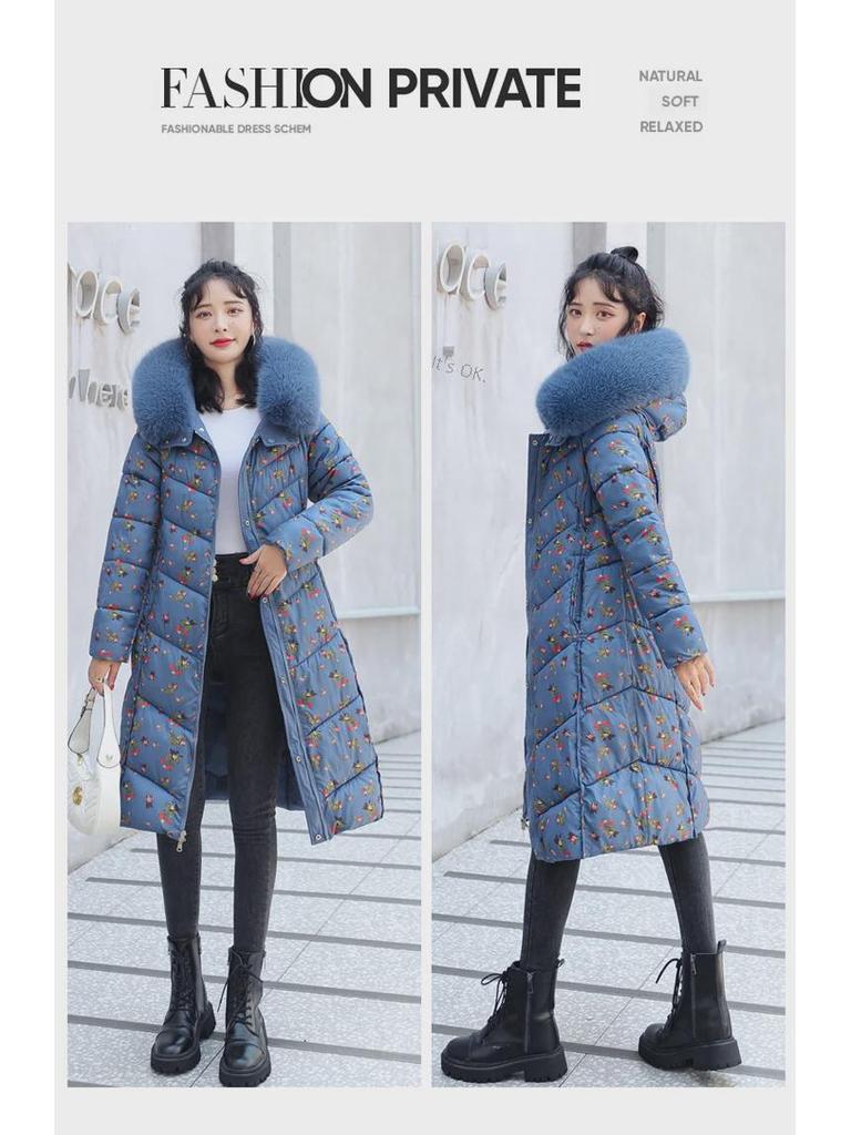 Women's Knee-Length Double-Sided Down Cotton Coat with Large Fur Collar Hood - New Winter Fashion.