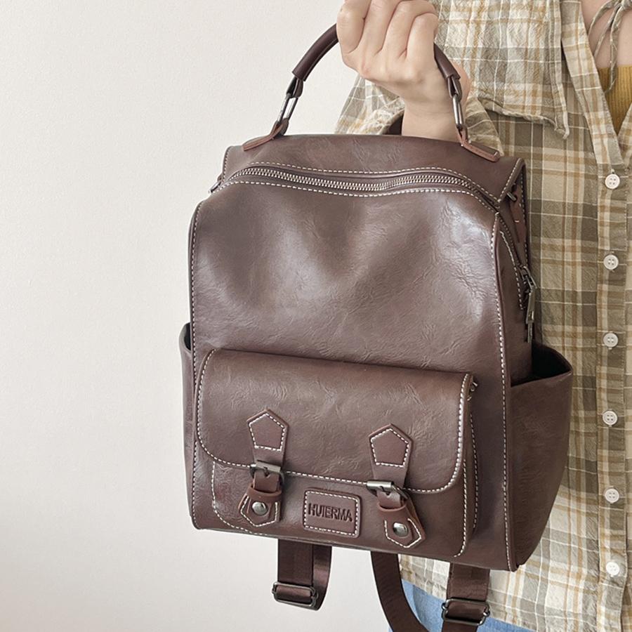 

Men/Woman Backpack PU Leather Bagpack Large Laptop Backpacks Male Mochilas Black Schoolbag For Teenagers Boys Brown Sac A Dos 25x12x30cm кофейный