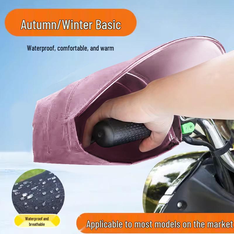 Winter Warm Electric Motorcycle Handlebar Gloves - Plush, Waterproof, Windproof, Battery-Powered One Size
