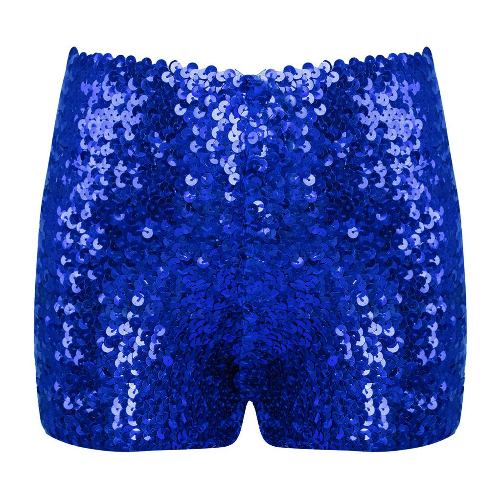 Kids Boys Girls Dance Shorts Shiny Sequins Solid Color Good Elastic Waist Stage Performance Athletic Wear