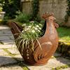 Artistic Metal Rooster Garden Decor Rustic Ornament, Weather Resistant Flowerpot, Sculpture Unique Silhouette for Outdoor Yard Lawn Decor, Retro