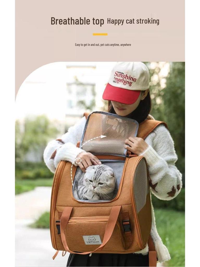Expandable Breathable Pet Backpack: Large Capacity, Double Shoulder & Handheld for Dogs and Cats