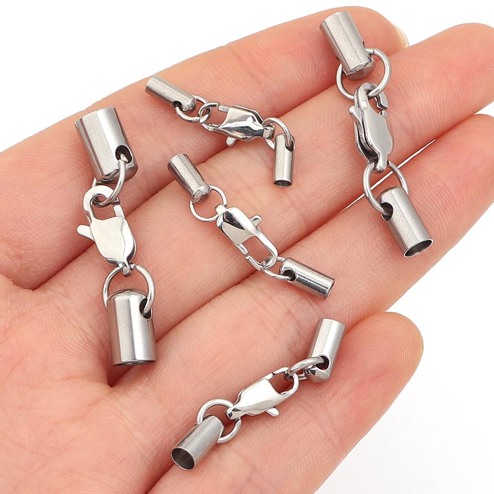 5Sets/Lot Stainless Steel Leather Cord End Caps With Lobster Clasp Connectors For Jewelry Making DIY Necklace Bracelet Connector