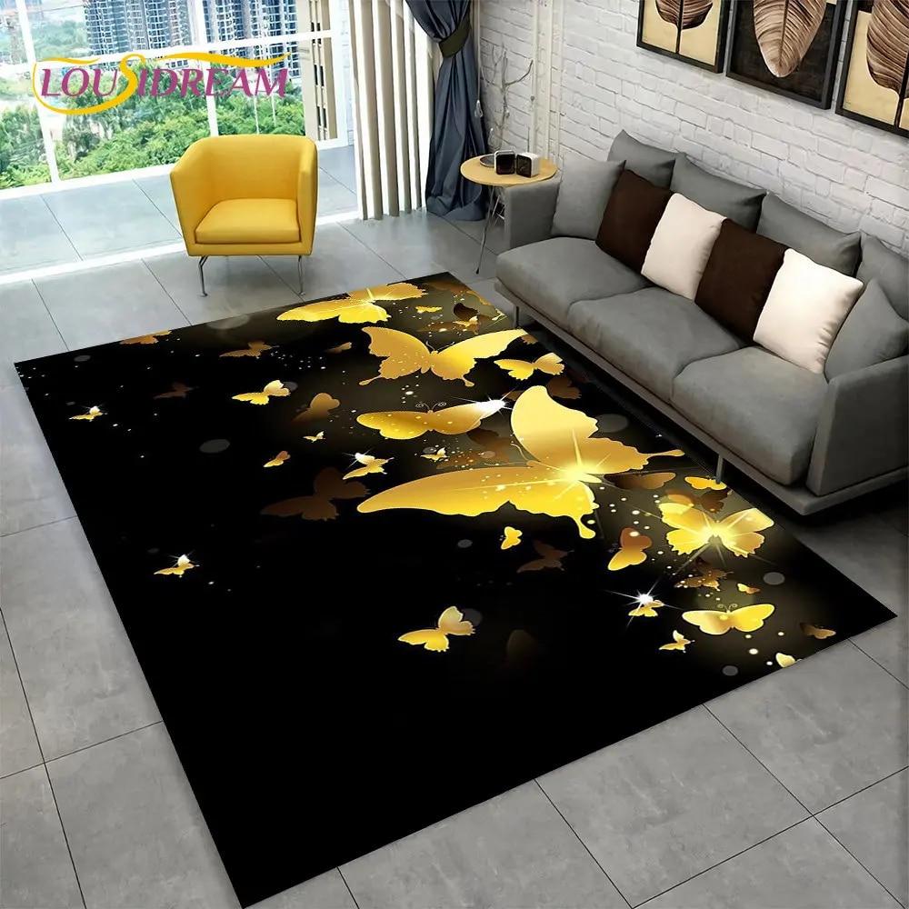 Dream Butterfly Flower Area Rug Large,Carpet Rug for Home Living Room Bedroom Sofa Doormat Decor,Kid Play Non-slip Floor Mats