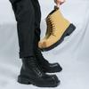 Men’s Retro Punk Thick Sole Platform Boots Jockey Boots Yellow Square Toe Motorcycle Boots High Boots Plus Size