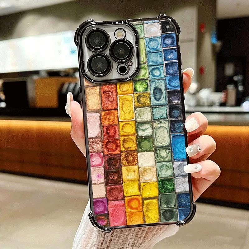 Watercolors Set Paint Palette Plating Phone Case For Iphone 16 17 Pro Max Air 16E 14 15 Plus 12 13 Mini Anti-Fall Airabag Cover