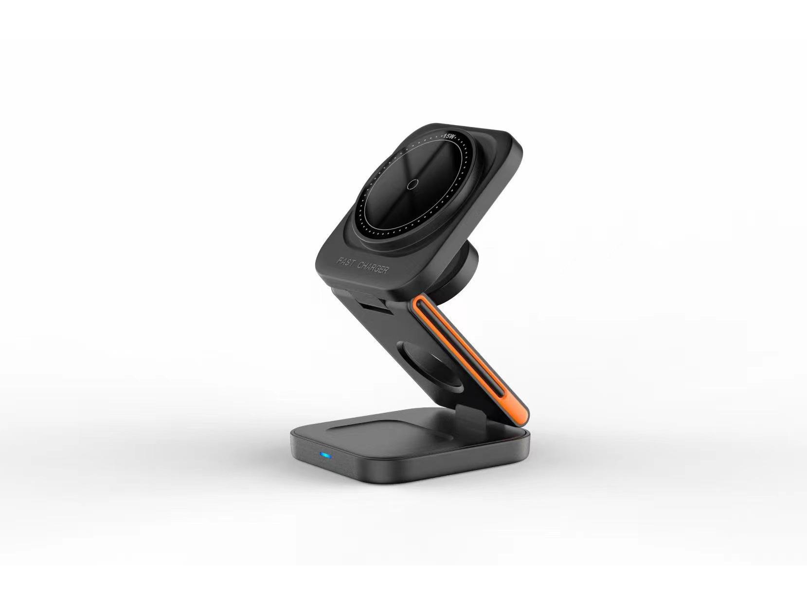 

Магнитное беспроводное зарядное устройство 3 в 1 мощностью 15 Вт со складной подставкой чёрный