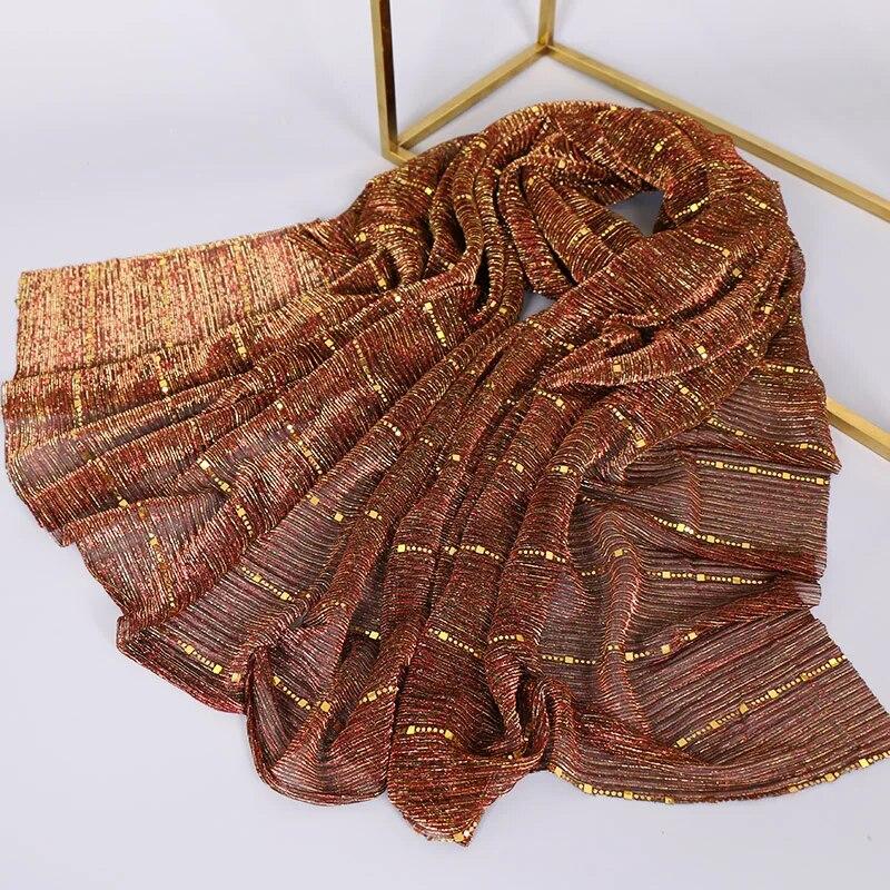 Summer Lurex Glitter Scarf Elegant Lightweight Elastic Shawl For Women Fashion Sparkly Sequined Party Shawls 180*65cm
