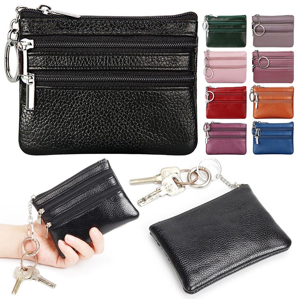 Durable PU Leather Money Coin Purse Waterproof with Key Ring Credit Card Holoder Wear-resistant Zipper Pocket Purse Maiden