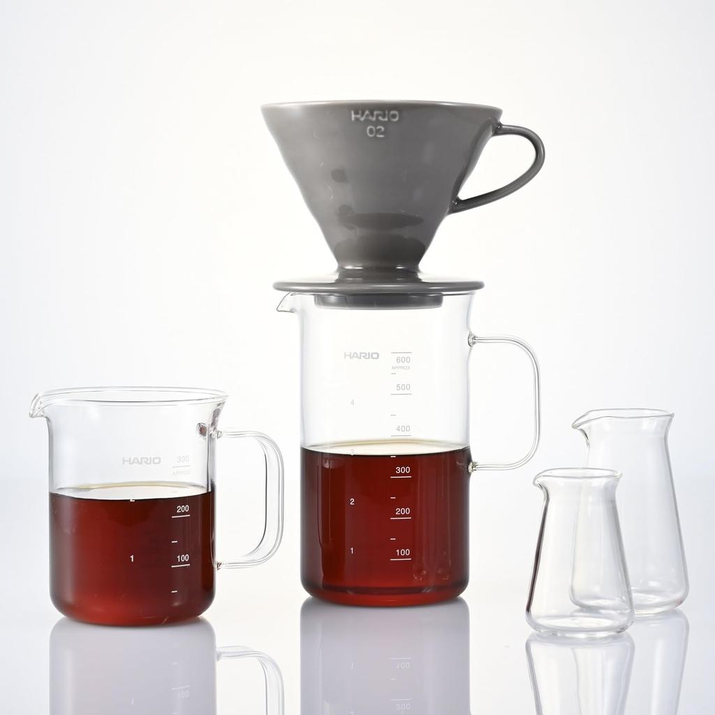 HARIO Beaker Server & Dripper Set, Crafts Science, 600ml Capacity, 1-4 Cups, Made in Japan, BVD-3012-GR, Gray