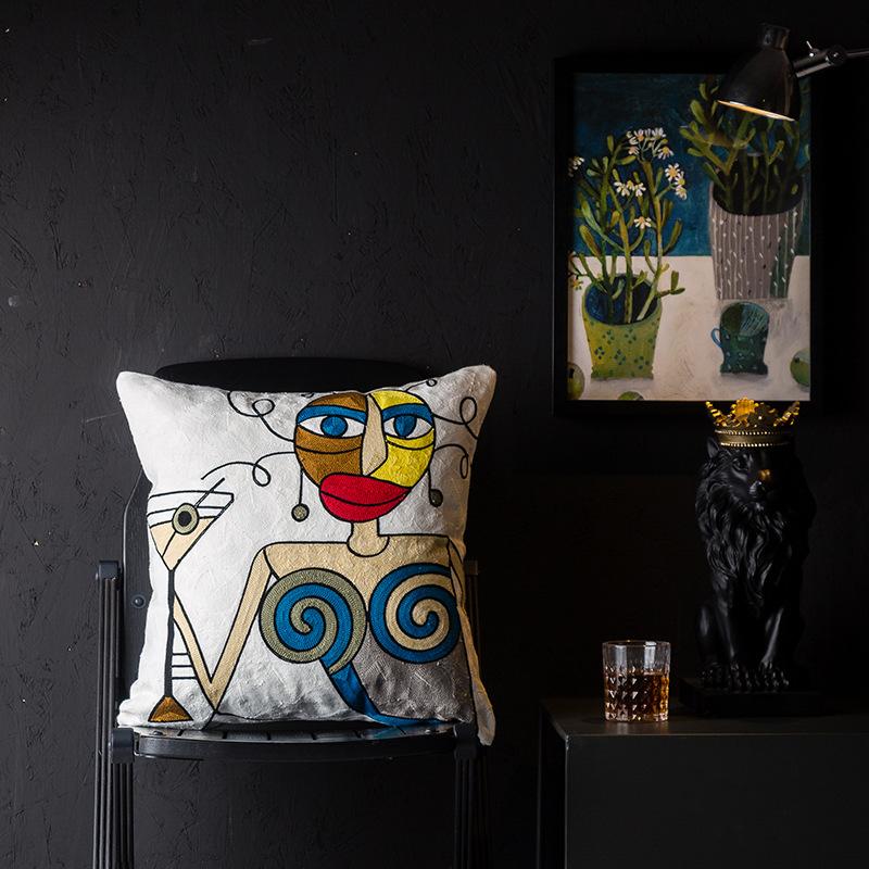 Christmas Picasso European and American Style Abstract Cushion Cover Living Room Sofa Embroidered Cushion Bedside Pillow Cover