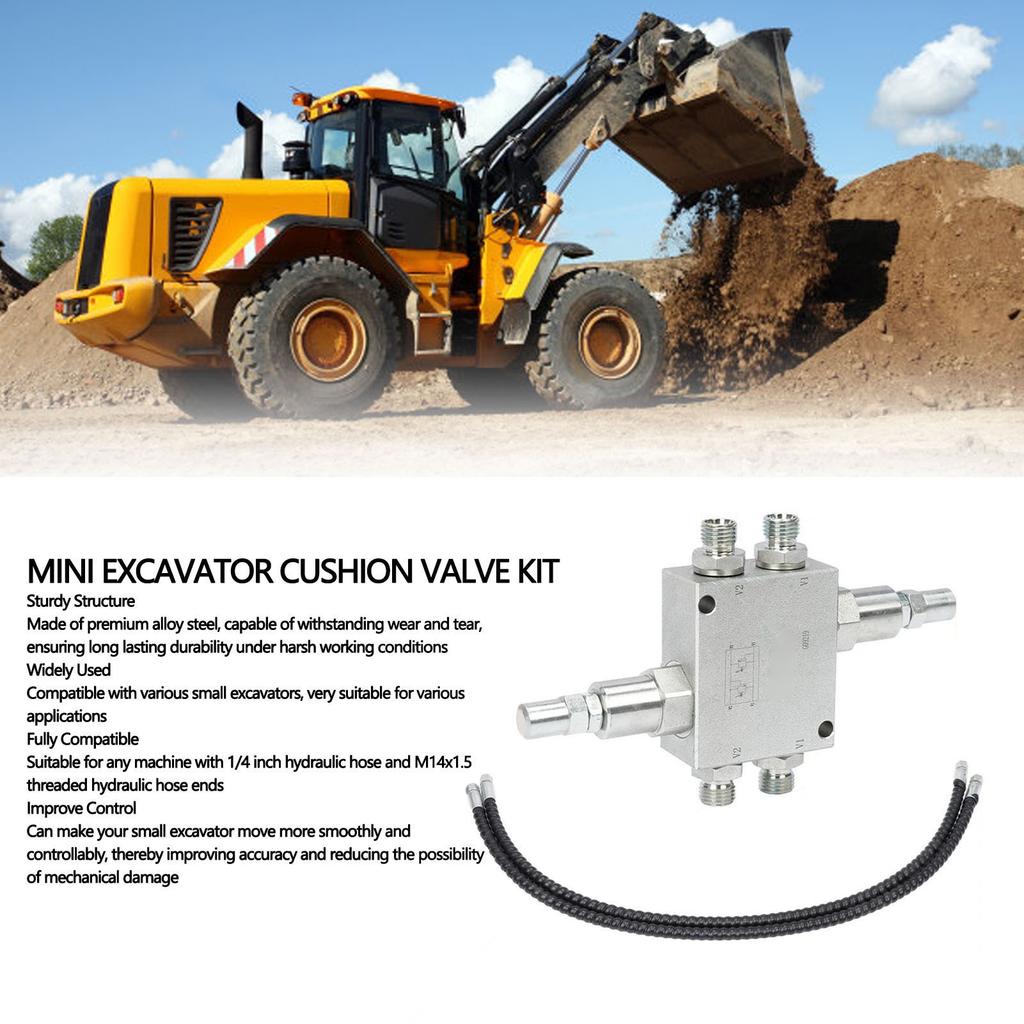 Mini Excavator Cushion Valve Kit for Mini Excavator with 1/4 Inch Hydraulic Hose and M14x1.5 Threaded Joint
