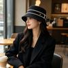 Light luxury French small fragrant wind basin hat women's autumn and winter retro woolen top hat shows small face elegant pearl webbing bucket hat