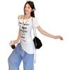 American Spicy Girl Off-Shoulder Short-Sleeve Letter Print T-Shirt - Women's Summer Bodycon Waist-Hugging Unique Design Top