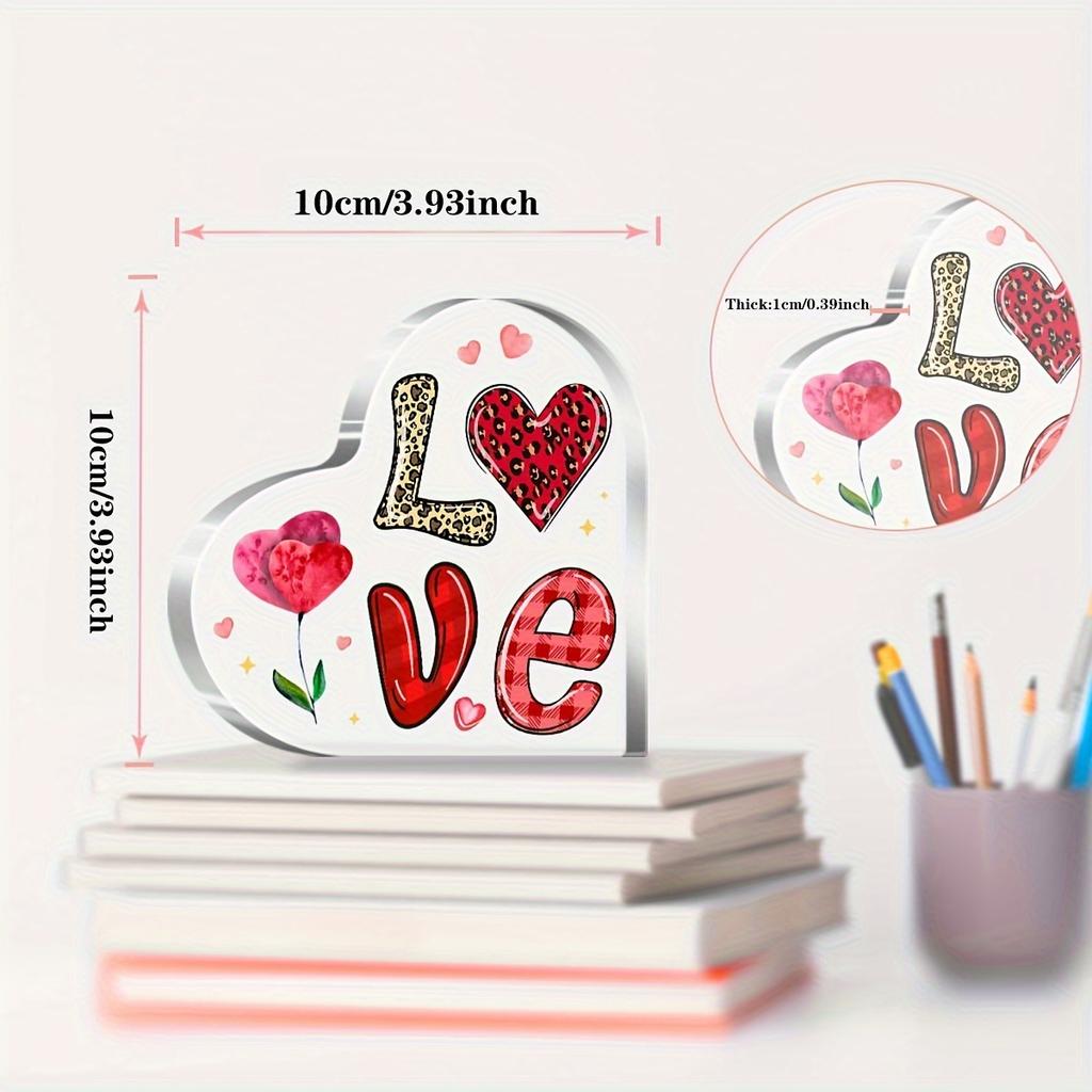 1pc Romantic Heart-Shaped Acrylic Love Decoration, Art Deco Style Figurine, Valentine's Day Gift for Wife, Wedding Anniversary Desk Ornament