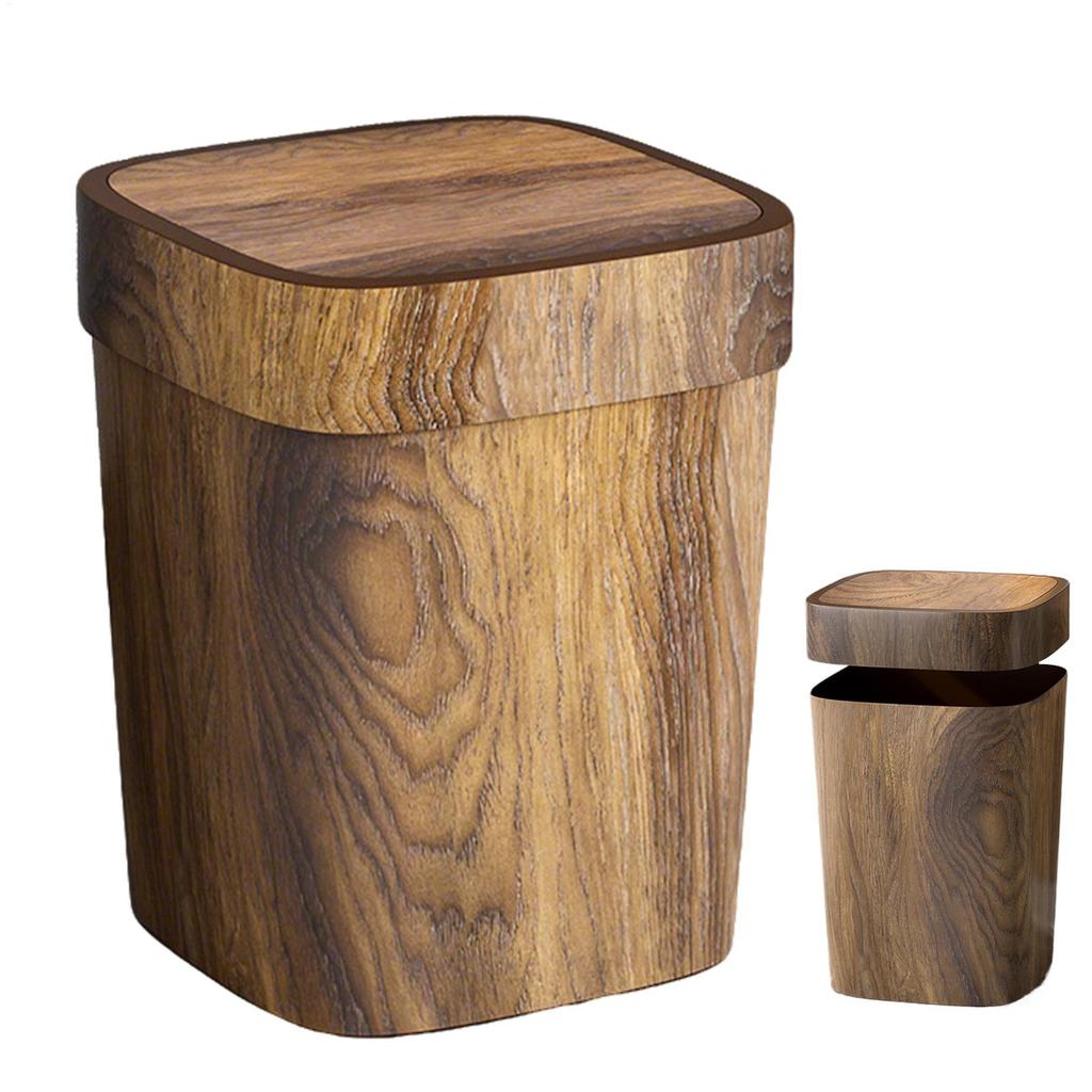Garbage Can for Bathroom Rectangle Toilet Garbage Bin 12L Decorative wood grain trash can with Swing Lid for Laundry Room