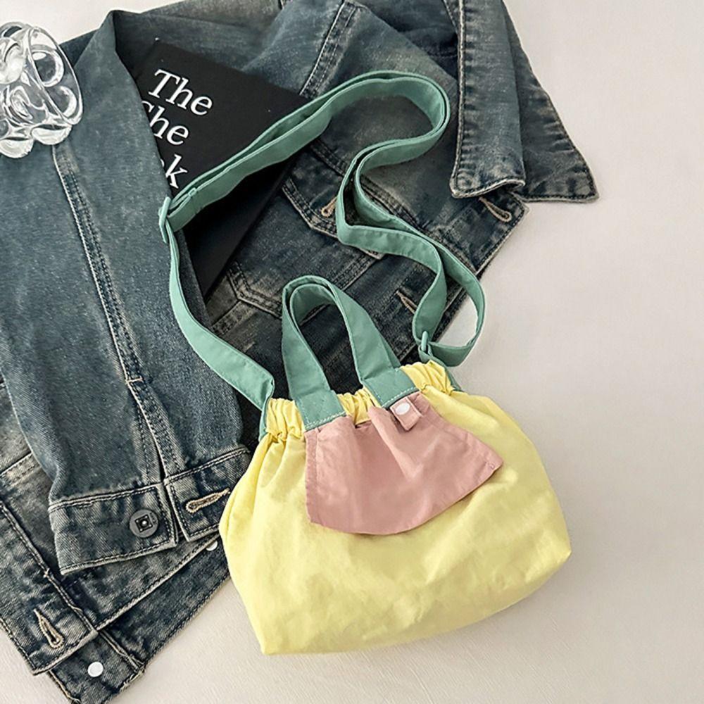 Candy Color Casual Handbags Ruched Design Crossbody Bag Trendy Nylon Shopper Purses  Commuting