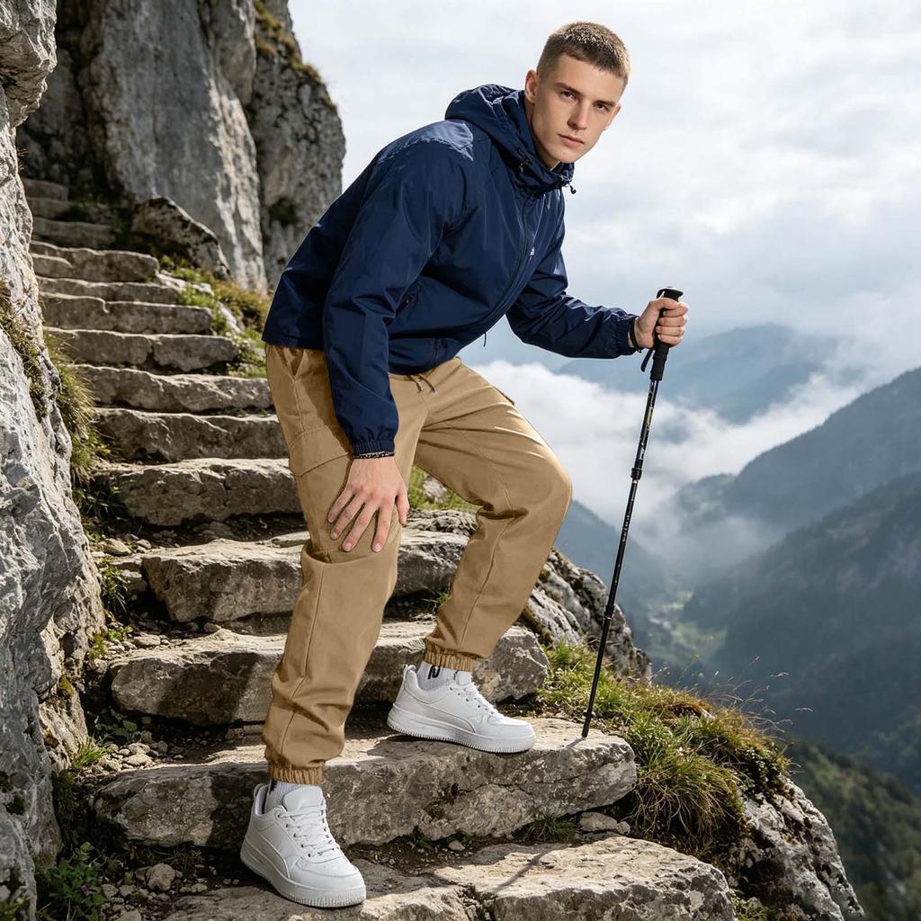 Men's Cargo Pants with Multi-Pockets, Drawstring Waist and Elastic Cuffs - Color Casual Work Pants