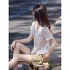 Women's Pleated Hollow Out Short Sleeve Blouse