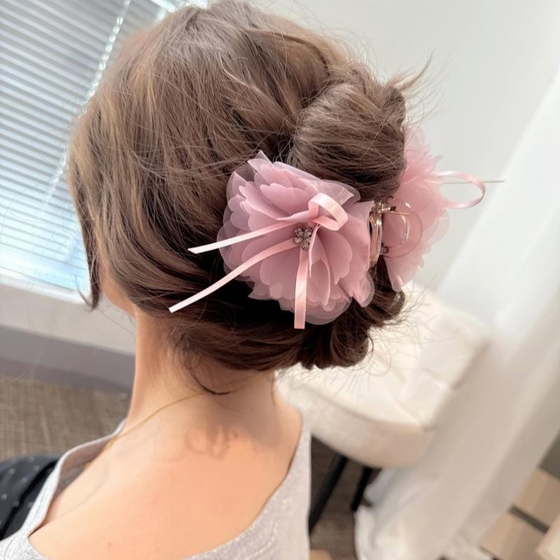 Summer Mesh Flower Hair Clip with a Gentle and Elegant Bow, High Quality