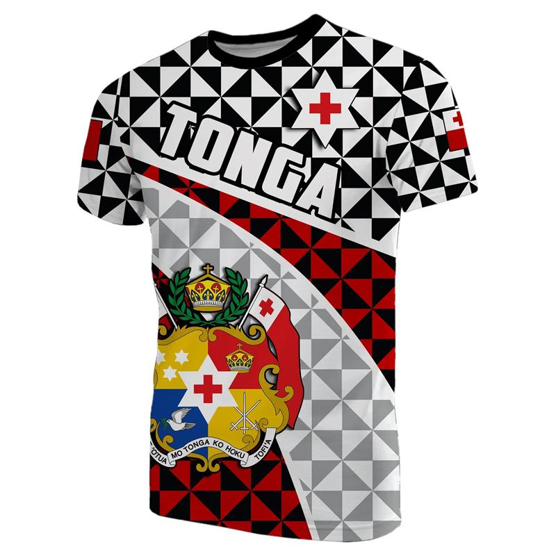 T-shirt Grafiche con Mappa della Bandiera di Tonga Maglietta con Emblema Nazionale Tongano per Uomo Abbigliamento Polinesia T-shirt Unisex Casual da Uomo Top da Donna