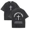 2026 Vintage Säurewäsche Schwarz Minimalistisches Kreuz Buchstaben Grafik T-Shirt Retro Bibelvers Textdruck Übergroß Unisex Lässig Kurzarm