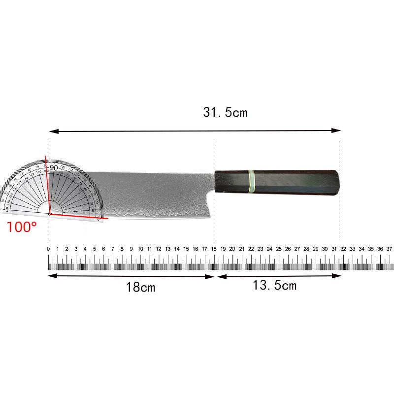7 Inch Nakiri Knife 67-layers Damascus Steel Blade Ebony Handle Chef Cleaver Meat Slicing Vegetables 10Cr15Mov Kitchen Knives