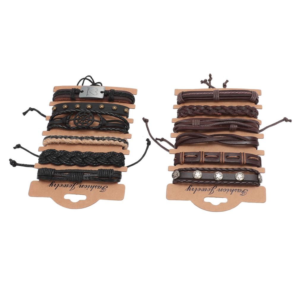 12pcs PU Leather Bracelet Set Multi Layers PU Leather Bracelet Set PU Leather Wrap Bracelets for Men Women