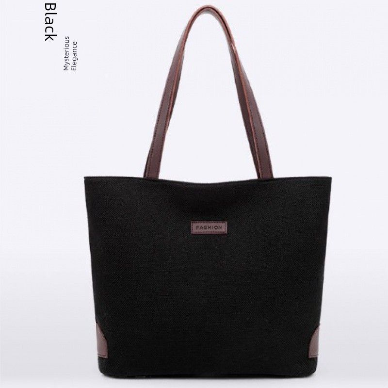 

Original Shoulder Bag Canvas Linen Leisure Artsy Cotton and linen style one Black