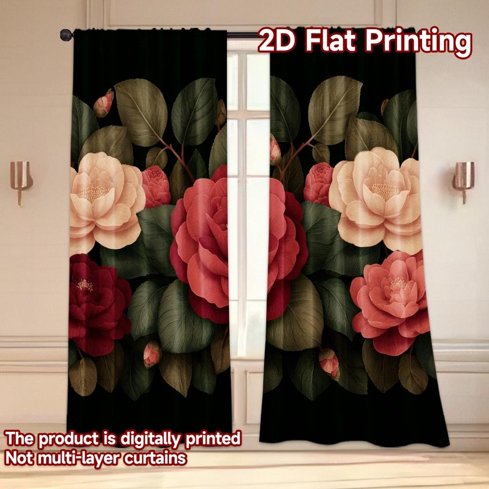 Set Of 2 Flat Printing Curtains Without Rod Floral Rose Arrangement Women Is Day Festival Creative Polyester Easy Made