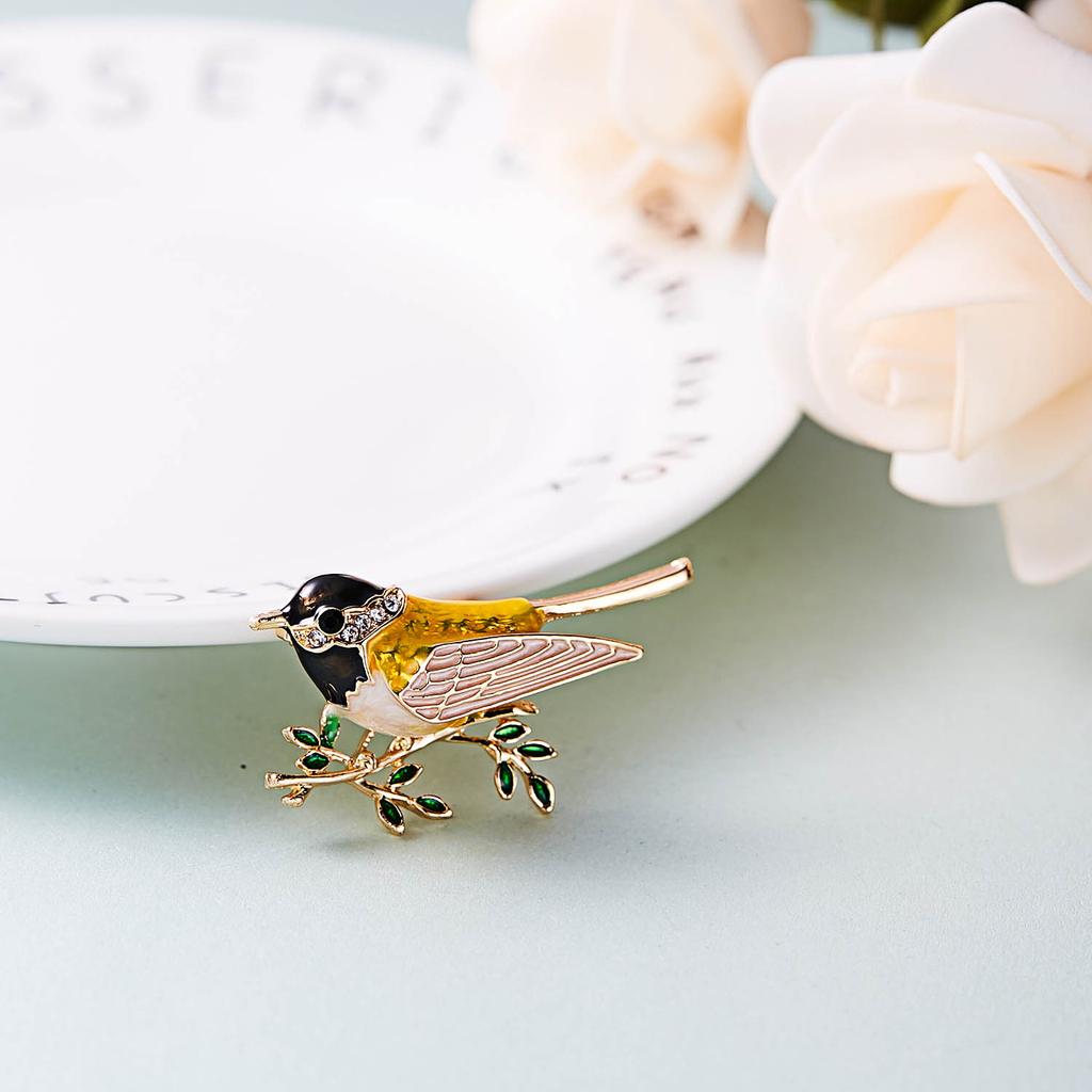 Rinhoo Enamel Flying Hummingbird Brooch Pins Women Animal Little Birds Tree Branch Eagle Rhinestone Badge Party Gifts Jewelry