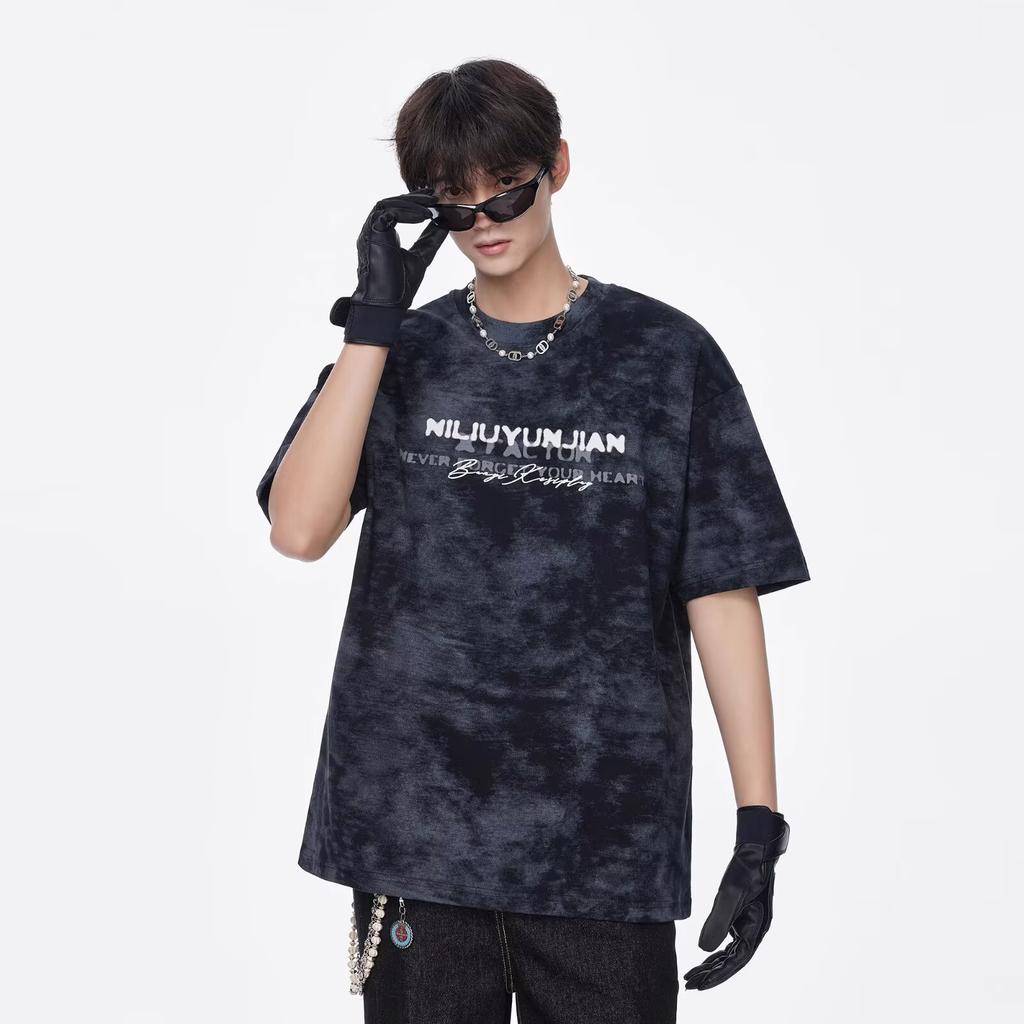 American Style Tie-Dye Short Sleeve T Men's T-shirt2025Summer New Style Cool Trendy Brand Heavy Youth Loose Half Sleeve T-Shirt
