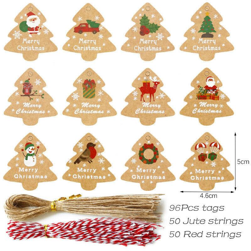 

Набор рождественских бирок из крафт-бумаги, подарочная этикетка, самодельные бирки для рождественской елки, подарочная упаковка, декор, рождественские сувениры, принадлежности