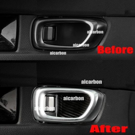 4x Carbon Fiber Interior Door Bowl Cover Trim For Honda Civic 11th Gen 2022-2024