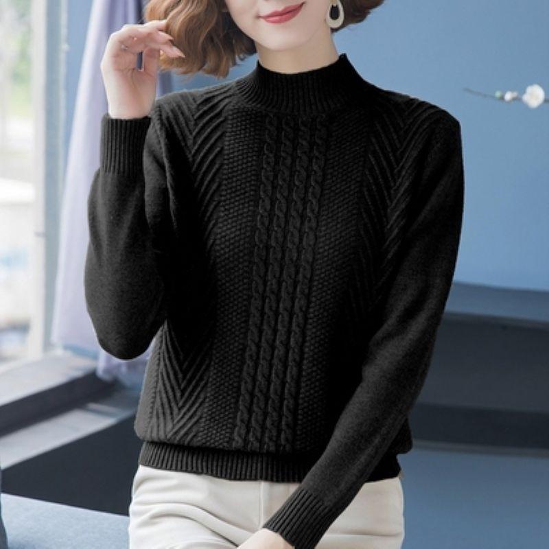 Solid Color Crew Neck Knitted Sweater, Elegant Long Sleeve Pullover Sweater for Fall & Winter, Women's Clothing